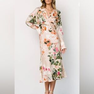 Baltic Born Floral Long Sleeve Dress - Cream, Pink, Green, Orange